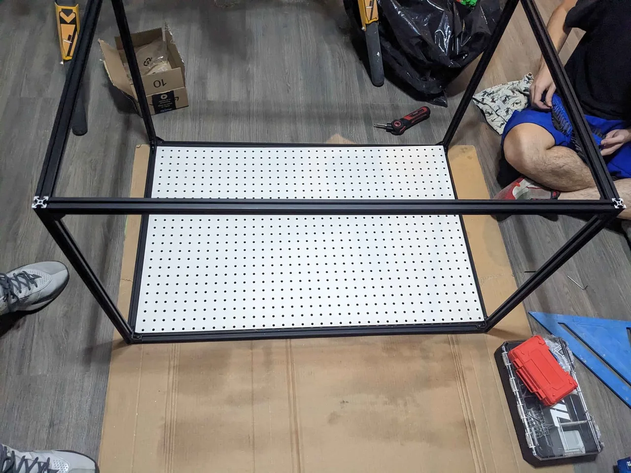 The pegboard deck fitted into the bottom of the frame