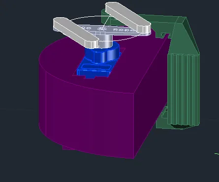 A block-shaped gripper design with a servo and linkage above it