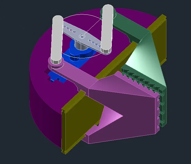 CAD model of the gripper with a servo linkage and toothed jaws